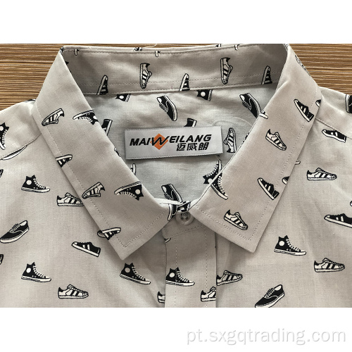 Camisa de manga curta masculina estampada 100% algodão